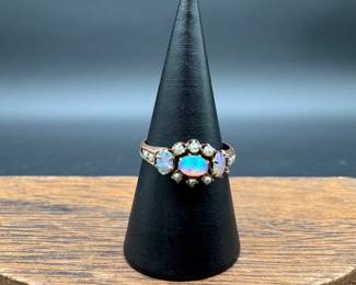 Antique Vintage 10K Gold Opal & Seed Pearl Ring