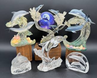Vintage Lenox Crystal & Lucite Dolphin Figurine Statues