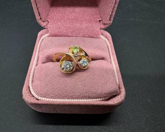 14K Yellow Gold Ring with Diamond, Blue & Green Stones