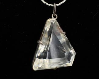 Vintage Cut Clear Quartz Pendant in Sterling Setting