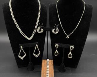 Vintage Clear & Black Rhinestone Costume Jewelry