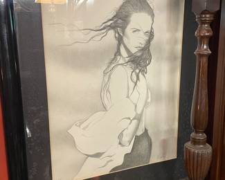 Original sketch beautifully done, matted & framed in 1980's black lacquer piece - "Havoc."