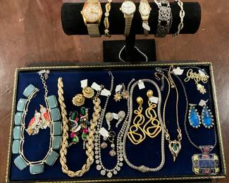 Vintage costume jewelry and watches