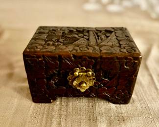 Vintage carved wood box filled with bible passages