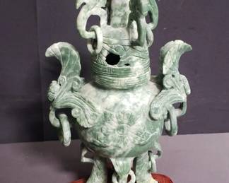 Lot # : 202 - Vintage Asian carved stone incense burner with
