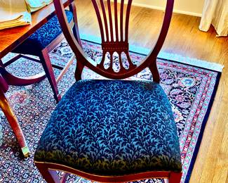 DUNCAN PHYFE DINING TABLE AND 8 CHAIRS.  PRETTY UPHOLSTERY.