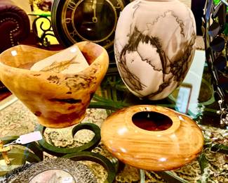HORSE-HAIR RAKU JAPANESE POTTERY.  HAND-CARVED WOODEN VESSELS.  HAWAIIAN LAVA COASTERS.  FUN!