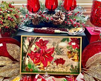 MICHEL TRAY, ART GLASS ORNAMENTS.  LENOX SERVING.