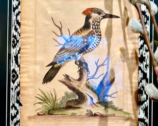 USE FABRIC TO SERVE AS A MAT BEHIND BEAUTIFUL OLD ARTWORK.  printed in color, finished by hand with water-color.