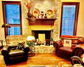 POTTERY, ART GLASS, BOOKS, AND LEATHER.