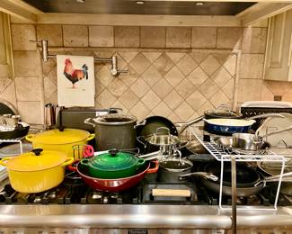 LE CREUSET, CALPHALON, ALL-CLAD.  SUPERIOR POTS AND PANS.