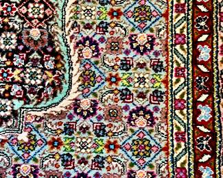 LOVE THIS LARGE AREA WOOL RUG.  PINKS, TURQUOISE, AND GREENS.  UNUSUAL COLORING!  EVEN SOME PURPLE!