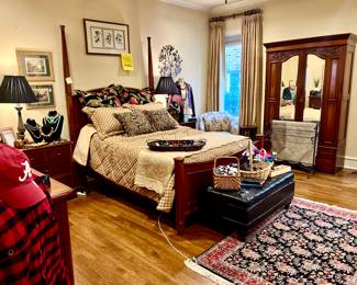 LARGE MASTER BEDROOM, THOMASVILLE FURNITURE AND AN ANTIQUE ARMOIRE.  MATTRESS INCLINES.