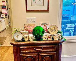 LENOX WINTER GREETINGS DISH SET.  Cherries above.  Pomologie Francaise stipple-engraving, printed in colors and finished by hand with water-color engrave day Bouquet after Turpin.