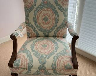 One of two matching re-upholstered chairs