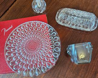Baccarat lovely trivet. Waterford butter dish and other signed glassware. 