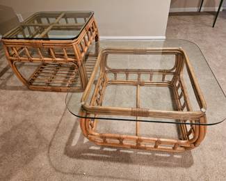 Rattan glass topped coffee tables