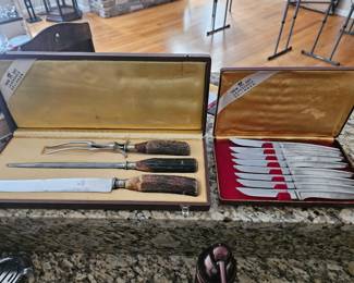 Antler handled knife set and nice steak knife set