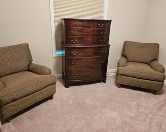Mahogany dresser and twin Stickley chairs
