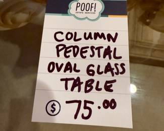 Oval Glass Pedestal Column Table 