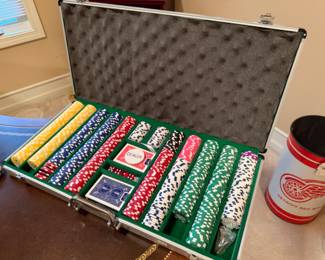 Poker Chip Set, Vintage Detroit Redwings Trashcan