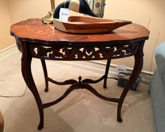 Carved Wood Inlay Table, Painted Wood Goose Bowl