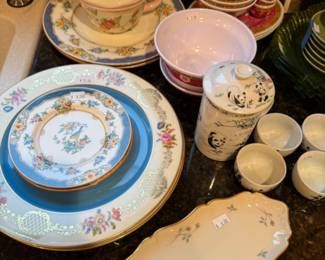 Zrike Teapot, Minton Blue Isis Plates