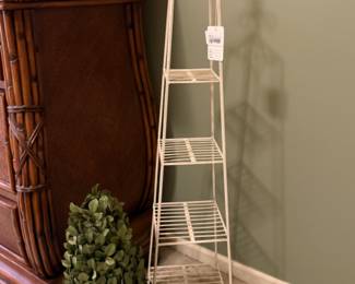 Wire Tiered Plant Rack, Faux Boxwood Topiary

