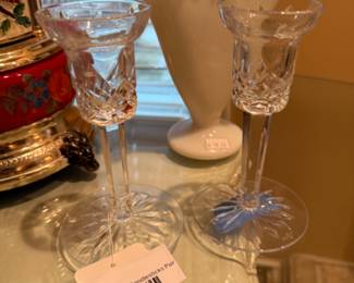 Waterford Lismore Candlesticks Pair, Fenton Crest Fan Vase