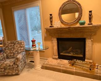 Oval Glass Pedestal Column Table