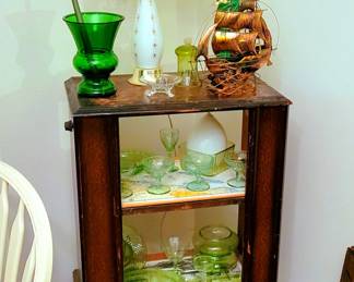 Uranium Glass & Repurposed Antique Radio/ Cabinet