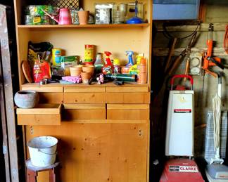 Vintage Solid Wood Cabinet, Gardening Items