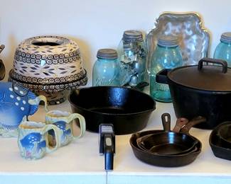 Vintage Takahashi Fish Teapot & Cup Set, Antique / Vintage Cast Iron, Vintage Ball Jars, New Temptations Serving Plate