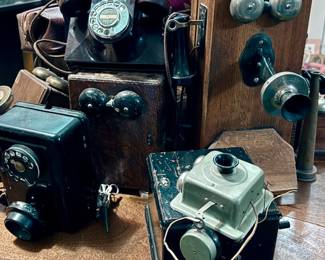 Kellogg Oak Wall Phone Antique 
(2) Western Elec Phones
Ring Boxes…small Intercom /Call box Conn.