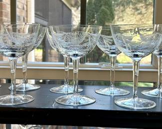 Vintage Etched Champagne/Sherbert Crystal Stemware