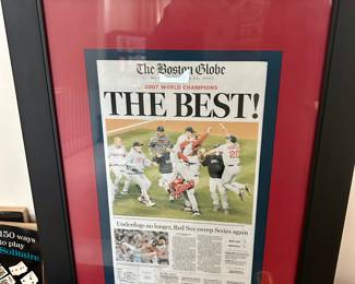  Framed Front Page of the Boston Globe  Commemorating the 2007 Red Sox World Series Win