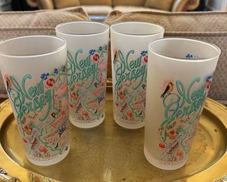 Vintage Catstudio Decorative Frosted Glasses Featuring Landmarks From the State of New Jersey.