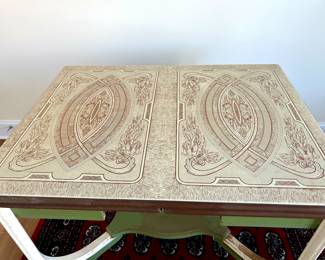 Vintage Painted Top Enamel Table with Wood Base