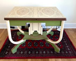 Vintage Painted Top Enamel Table with Wood Base