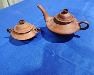 Vintage Wood Fired Teapot Set No Markings