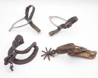 Vintage Cast Iron Horseshoe Spur Door Knocker & 3 Stirrups