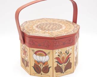 Traditional Russian Folk Art Birch Bark Hand-Painted Basket