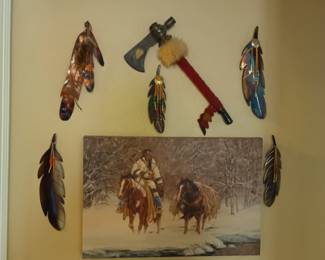 Metal feathers and Native American art