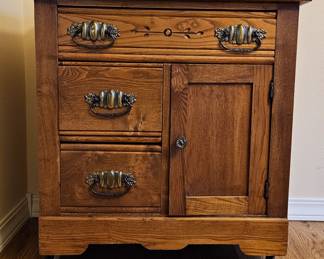 Antique small oak washstand, chest or dresser - on wheels