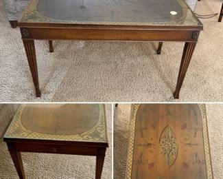 Toll painted antique coffee table w/glass top