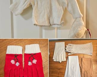 Vintage kids coat, hat & gloves and ladies gloves