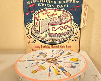 Vintage happy birthday musical cake plate
