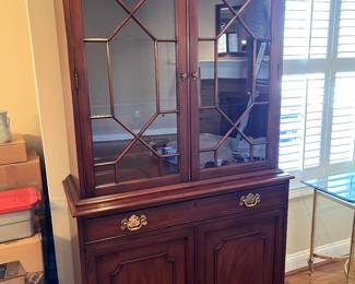 Henkel-Harris Wild Black Cherry Gorgeous China Hutch with silver drawer.  Perfection.  Has light in top, matches dining room set and Bachelor's chest.