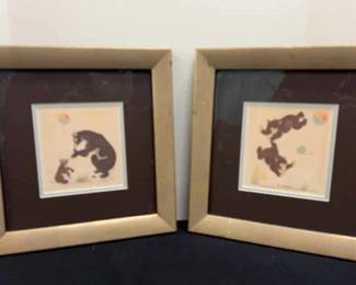 Bear and Cub Seriagraph Silkscreen Prints Navajo Artist 