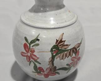 Small Handmade In Seagrove NC Pottery Vase With Hummingbird